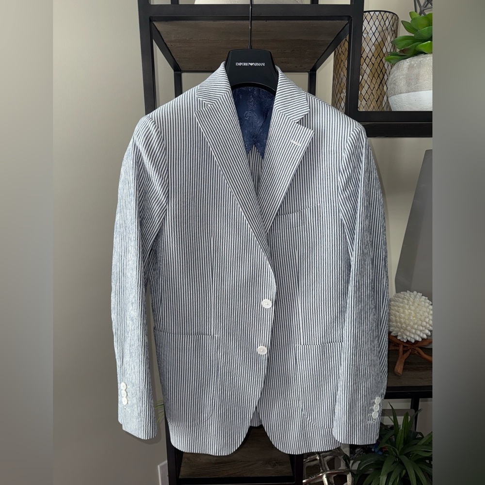 Harold Seersucker Sport Jacket – Navy & White Stripe – 40R